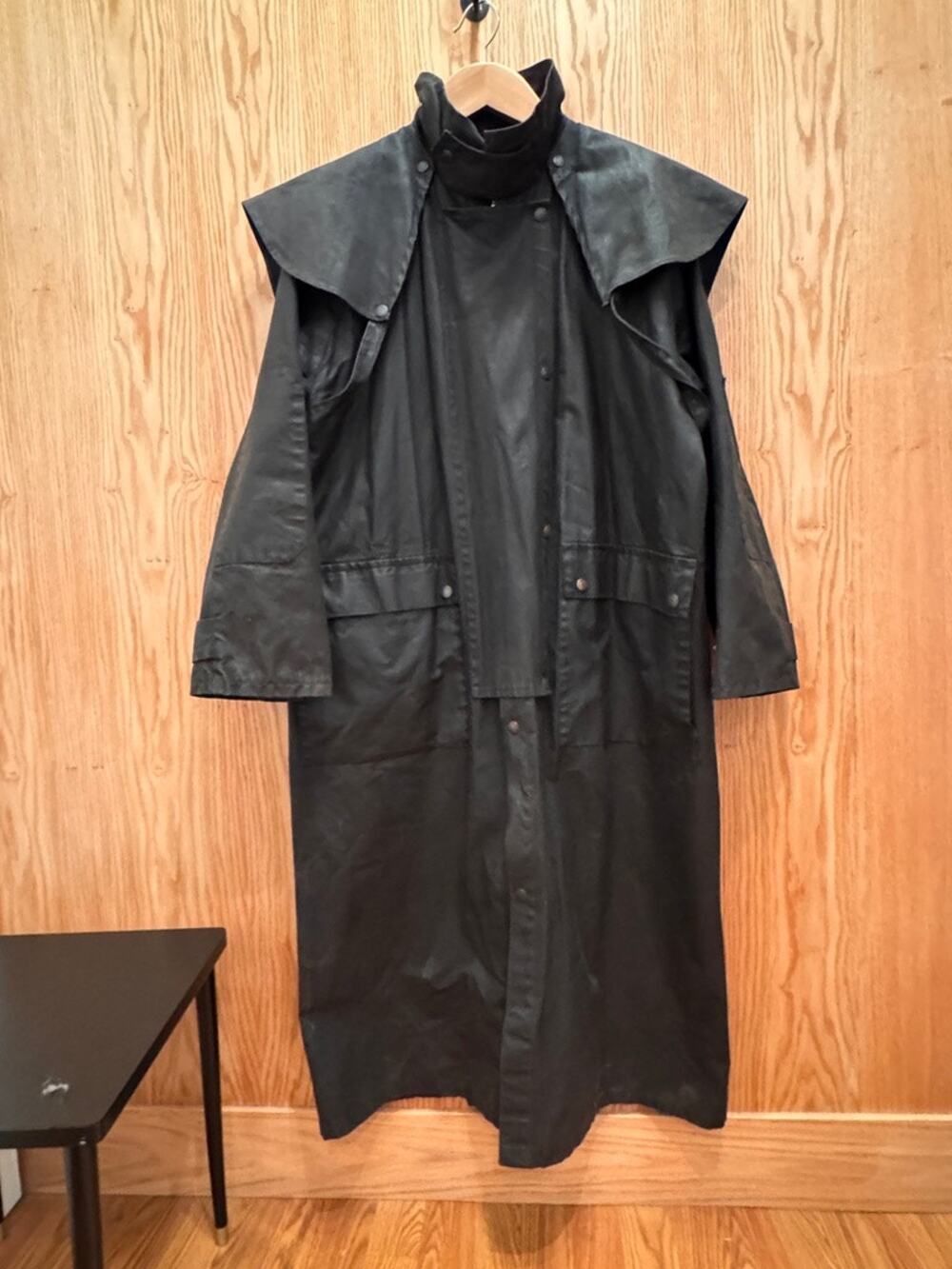 Vintage Australian Outback Outfitters Mens XL Black Oilskin Duster Coat Full